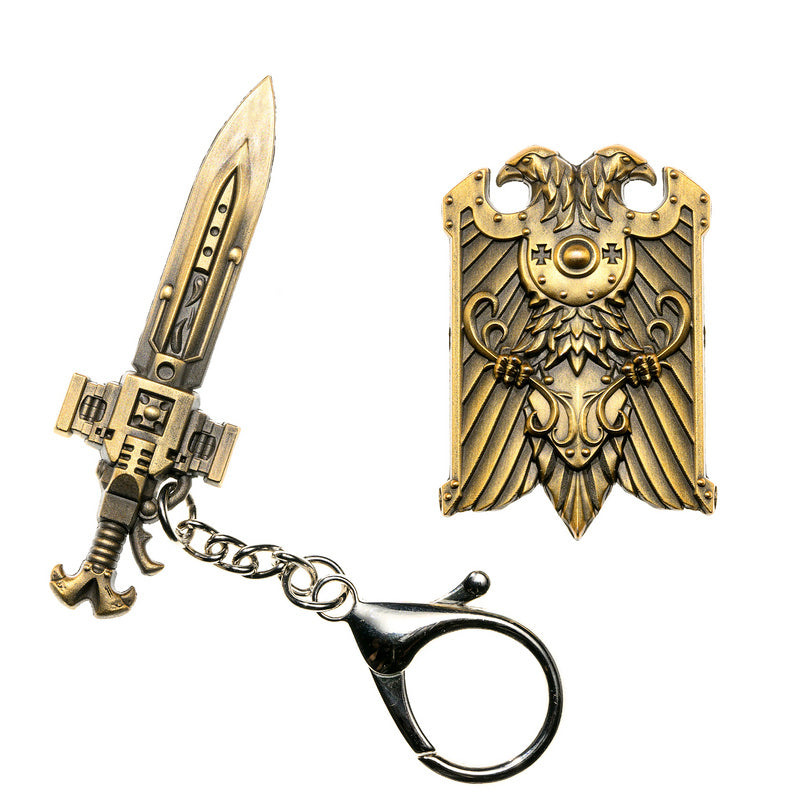 Starforged Warhammer 40K Custodes Sword & Shield Emperor of Mankind Adeptus Custode Men's Accessories Keychain Brooch